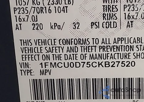 2012 Ford Escape Xlt из США, поврежденный, VIN 1FMCU0D75CKB27520